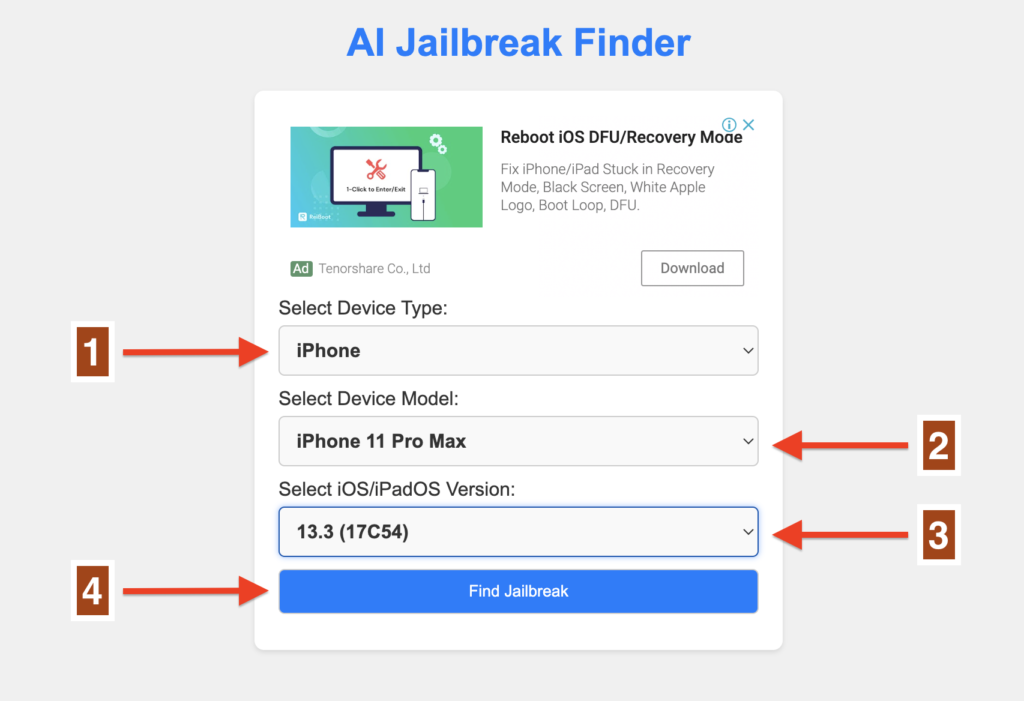 Ai Jailbreak Finder ZEE - Find Odyssey Jailbreak tool via Jailbreak finder for iOS 17.5 - iOS 13